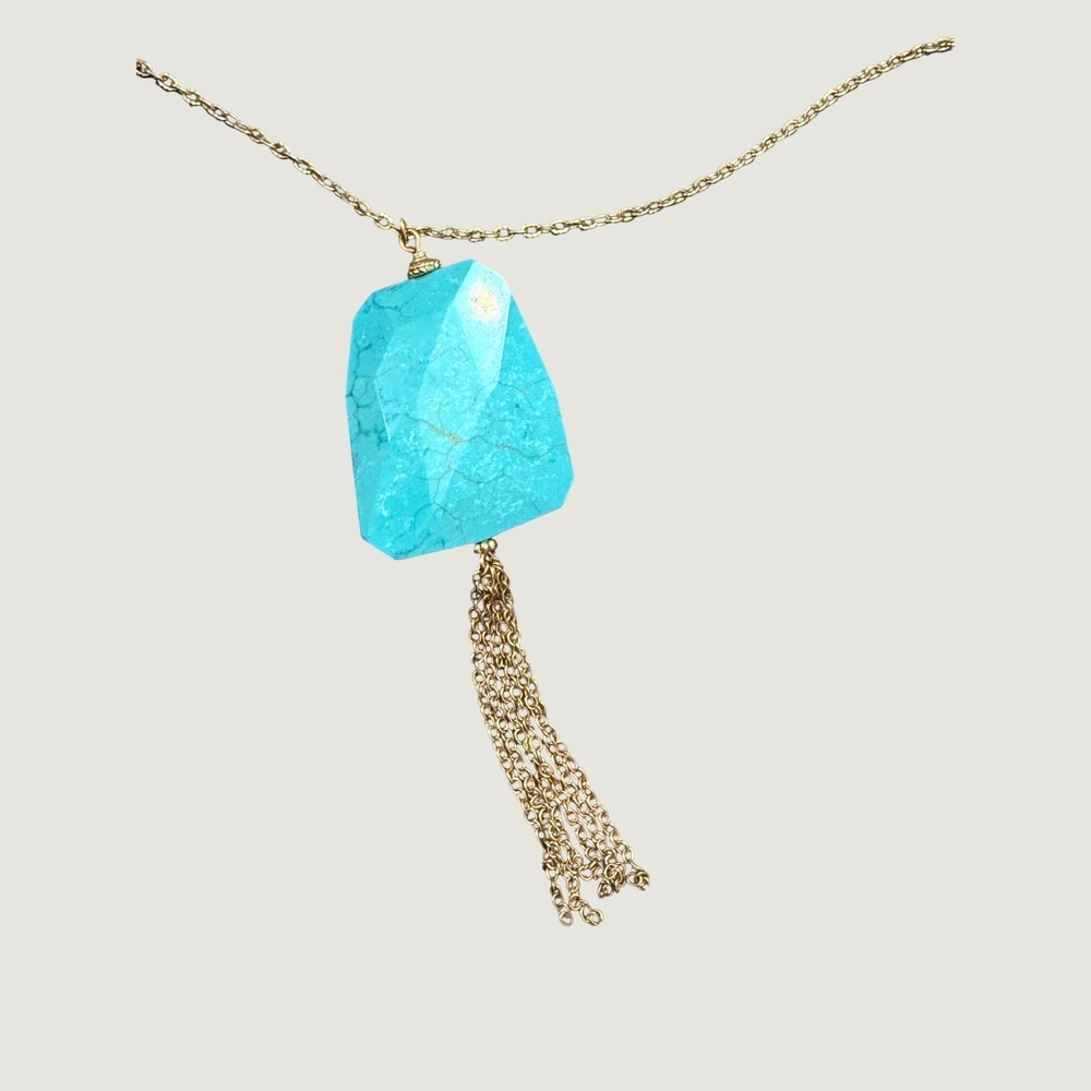 Turquoise Tassel Necklace Women OS Blue Gold Boho‎ Western Statement